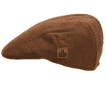 Warm bruine teddy pet met logo, perfect voor buiten en casual dragen.