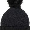 Donkergrijze bontachtige beanie met pompom, warme wintermuts voor dames en heren.
