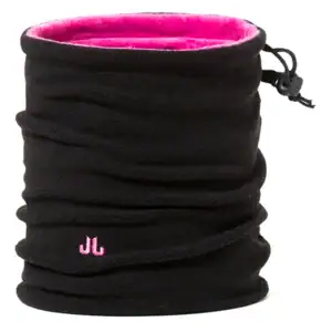 Warm fleece nekwarmer met verstelbare trekkoord en roze binnenvoering.