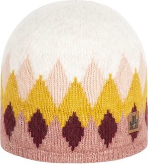 Warm wollen muts met kleurrijk geometrisch patroon voor buiten.