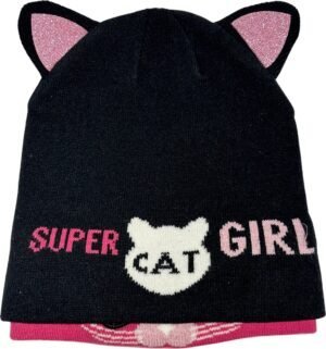 Super leuke meisjes muts met kattenprint en oortjes, ideaal voor buitenplezier.