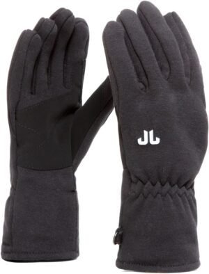 Zwarte skihandschoenen met logo voor outdoor winteractiviteiten.