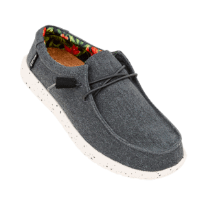 Comfortabele casual schoen voor buiten, donkergrijs met witte zool en kleurrijke binnenvoering.