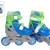 Adjustbare kinderinline skates met groene en blauwe details, ideaal voor buitenactiviteiten.