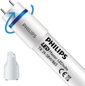 Geleverd wordt een Philips LED werklamp met een E-gloeilamp en een inbouwadapter.