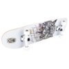 Skateboard met dierprint en illustratie van een uil en butterflies.