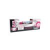 Eenvoudige roze en blauwe skateboard voor kinderen in verpakking met bloemenprint.