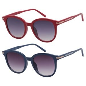 Zonnebril voor buiten, rood en blauw met griensensters, stijlvolle UV-bescherming zonnebrillen.