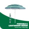 Zonneparel met marine en lichtgroene strepen, inclusief draagtas en beveiligingspin.