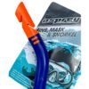 Ultrasoon snorkel met oranje en blauwe snorkelbuizen en snorkelmasker voor buitenplezier.