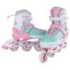 Pink en mintgroene verstelbare kinderkunststapschoenen voor rollerhockey en buitenplezier.