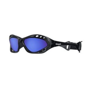 Okerospeclenss voor watersport of outdoor activiteiten met blauwe spiegelglazen.