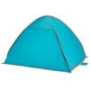 Gaaf blauwe draagbare tent voor buitengebruik met oranje details.