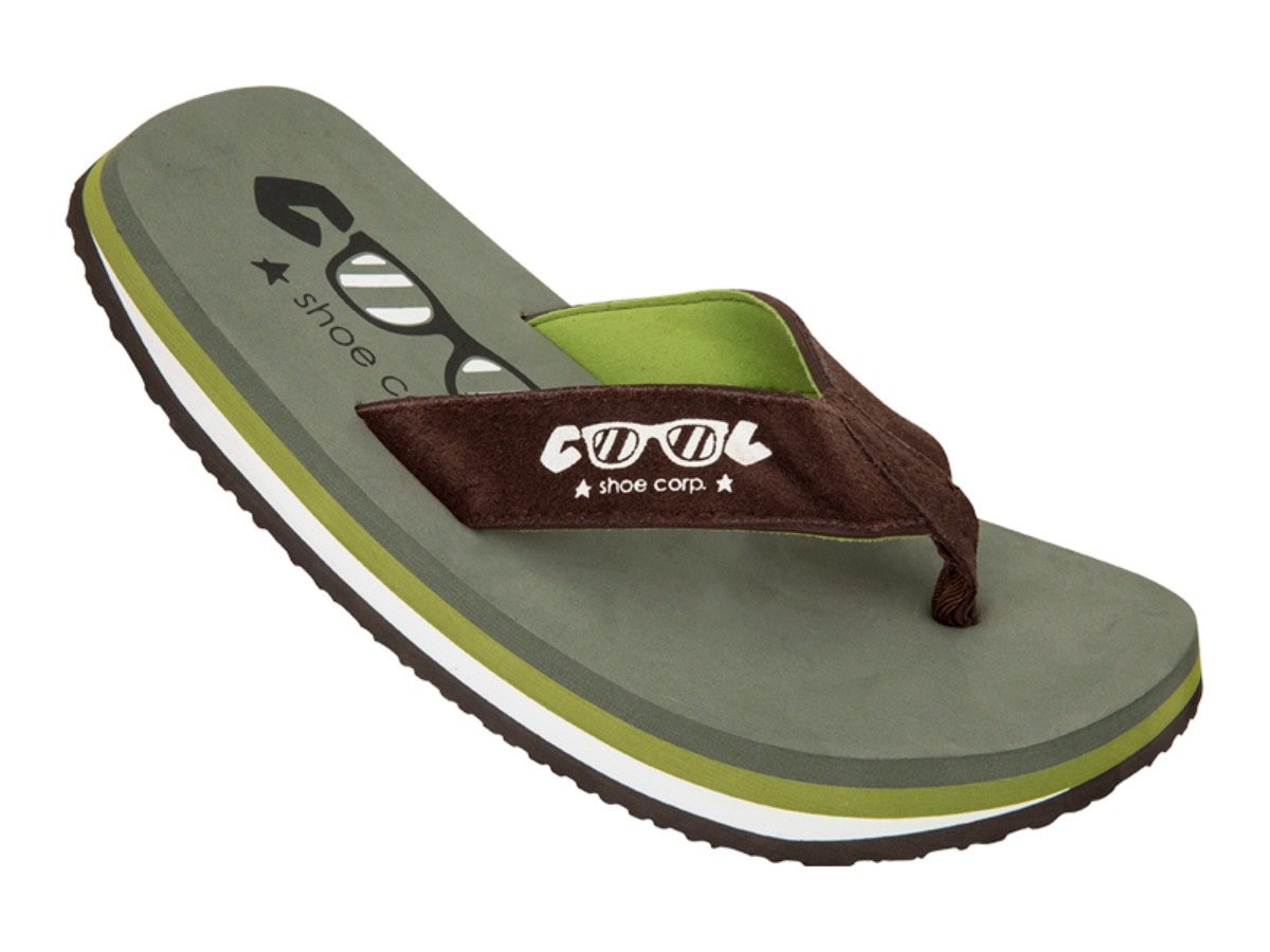 Cool Shoe Corp. Original Kaki slipper – close-up van stevige zool en suède band