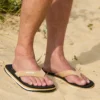 Stijlvolle heren sandalen van Cool Shoe Corp. gedragen op strand dag – O.S.3 TOBACCO