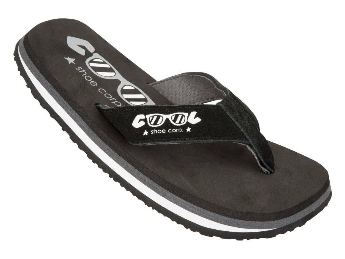 Schuinaanzicht Comfortabele zwarte Cool Shoe teenslippers voor heren