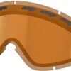 Antireflecterend snowboardbrildgezicht met oranje spiegelglazen.