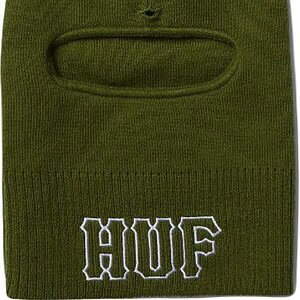 Olijfgroene skipak met gezichtsstijl en CHUF-logo voor outdoor en winterkleding.