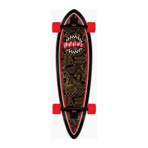 Santa Cruz Banner Check Route Pintail longboard 9.2 black red gold bovenaanzicht