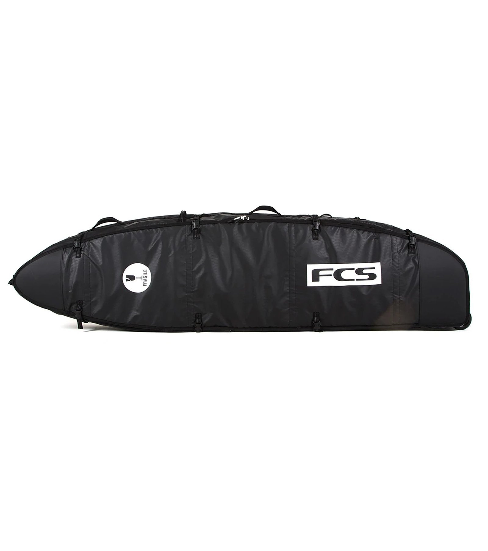 FCS Travel 3 Wheelie Funboard Boardbag in zwart/grijs, zijaanzicht