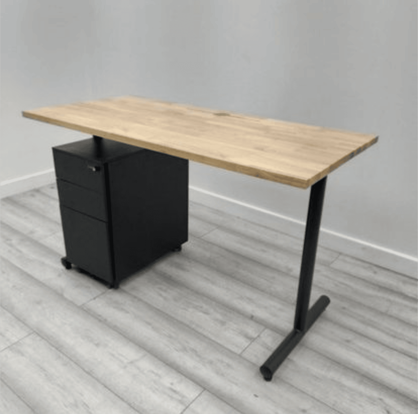 Massief eiken kantoor bureau 122 cm – zwart metalen onderstel